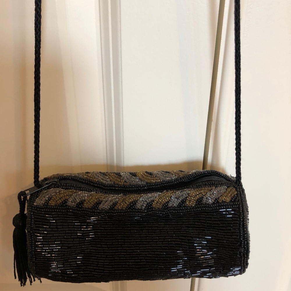 Black, Gold & Grey Beaded Cocktail Purse